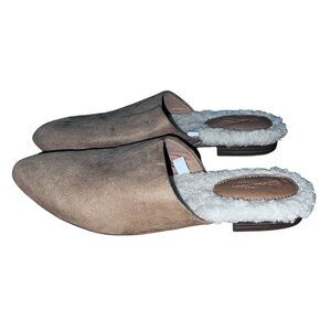 Universal Thread Beige Faux Suede Shearling Lined Mules Size 6 Womens